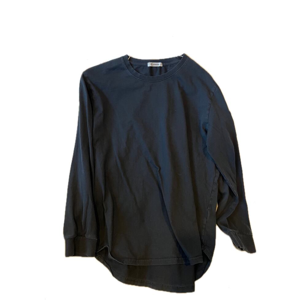 Kliegou Cotton Black Long Sleeve T-Shirt Mens L